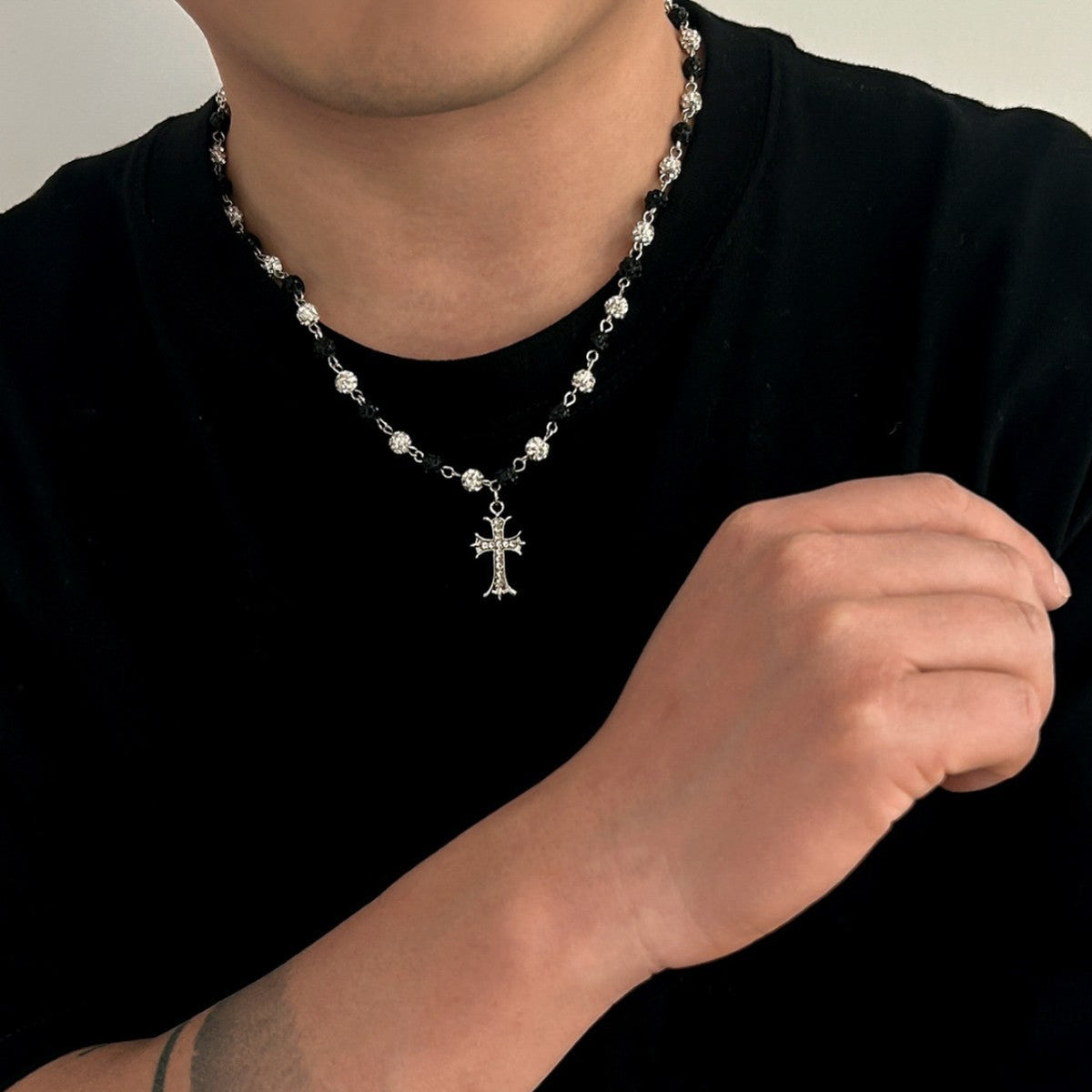 Men's Hop Niche Rhinestone Ball Stitching Clavicle Necklaces