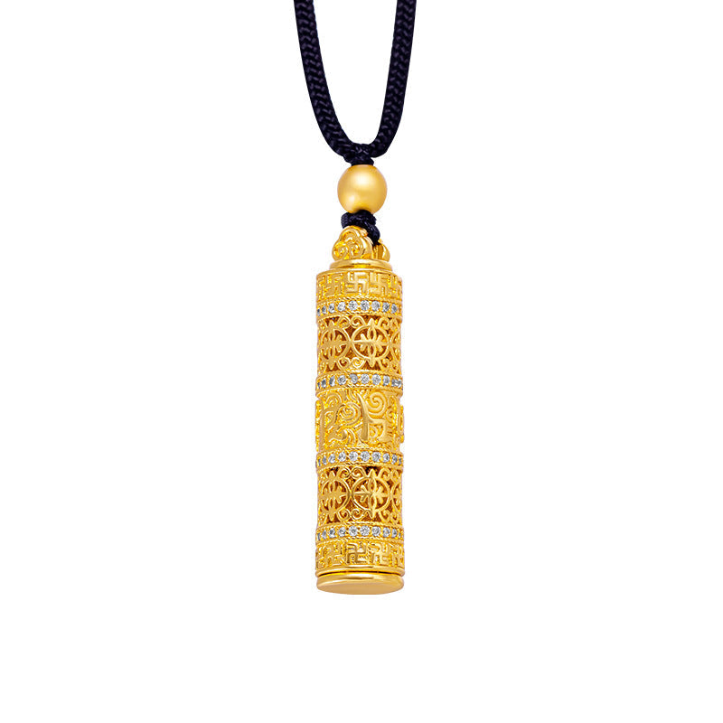 Gold Silk Carry-on Buddha Golden Hollow Open Six Words Mantra Pendant
