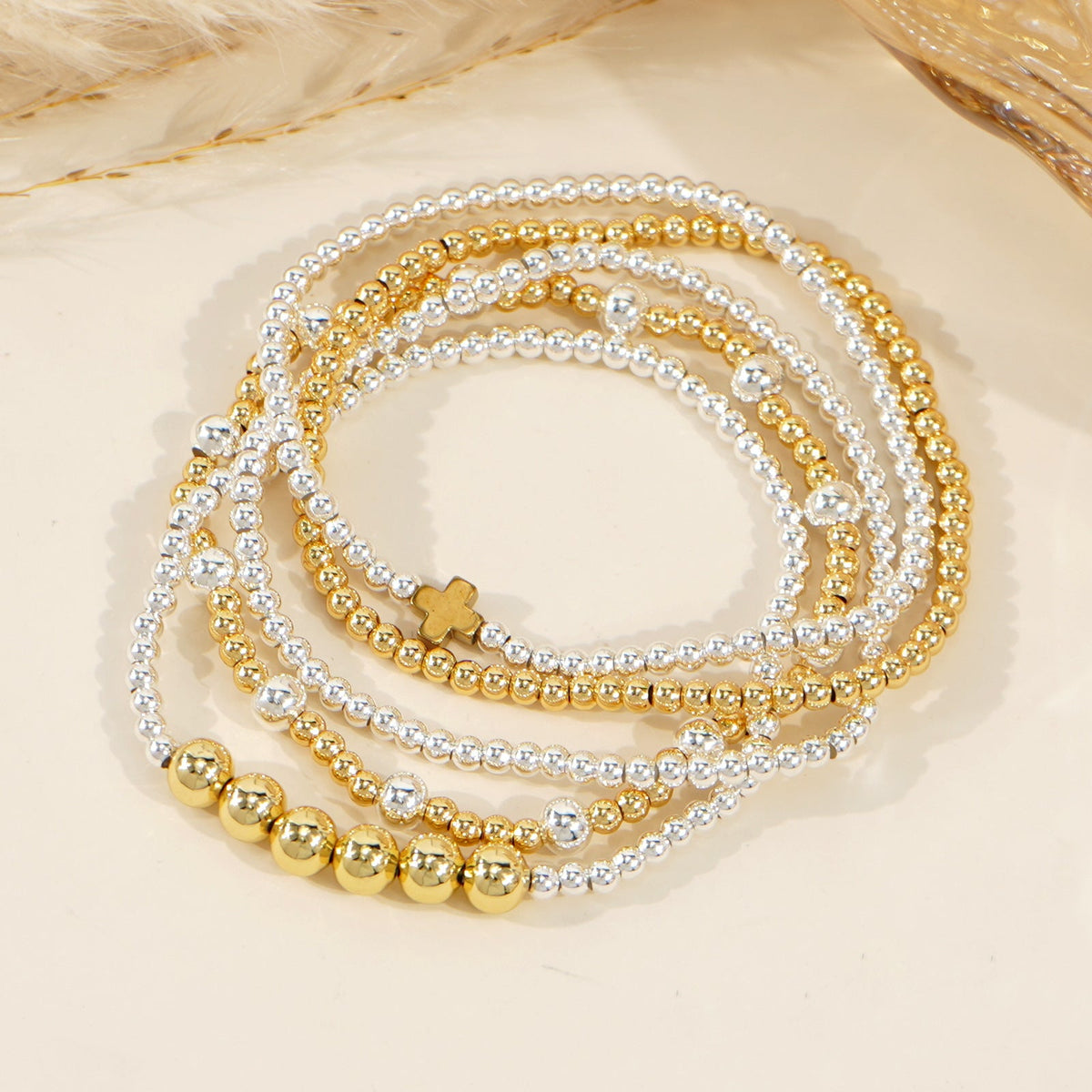Contrast Color Beaded Size Round Beads Interval Design Twin Daily Bracelet