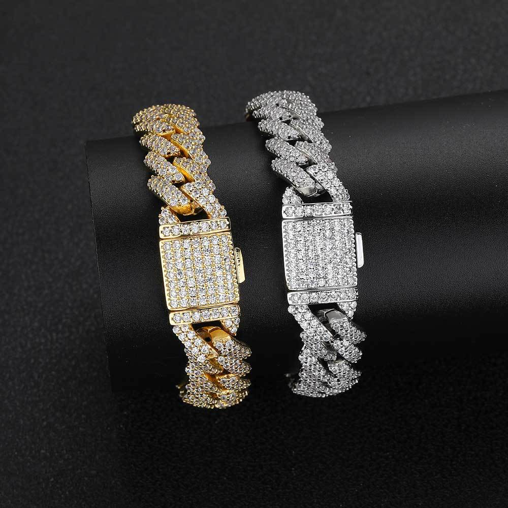 Cuban Link Zirconia Chain Bracelet in Gold or White Gold – Bold Hip Hop Jewelry for Men and Women