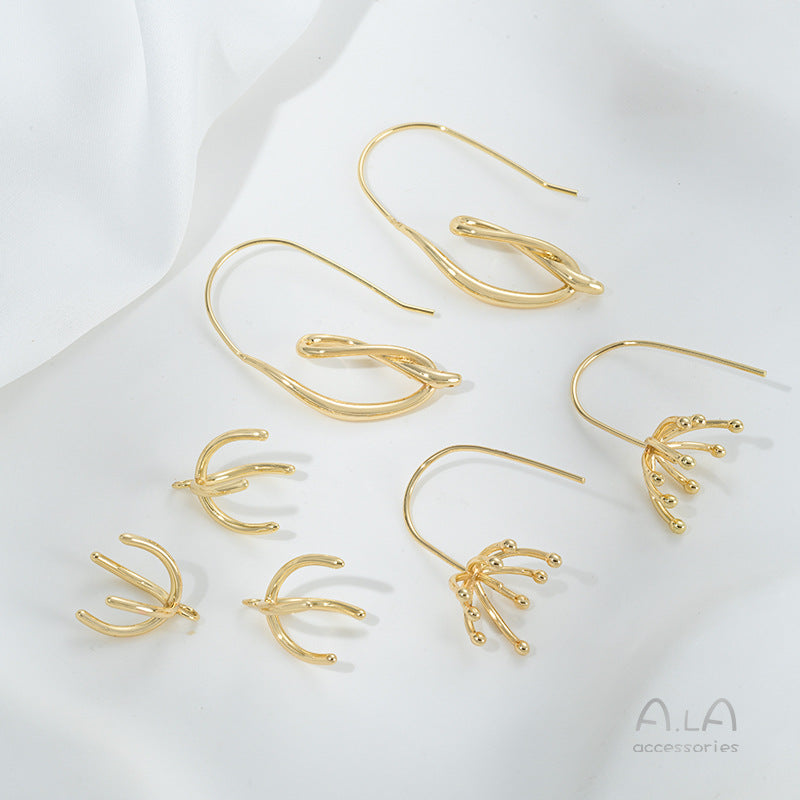 Gold-plated Color Retention Branches Ear Hook Stamen Earrings