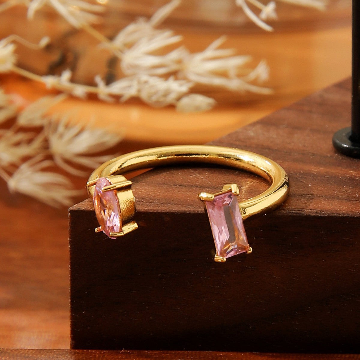 Simple Niche Titanium Steel Gold-plated Temperament Double-line Symmetrical Ring