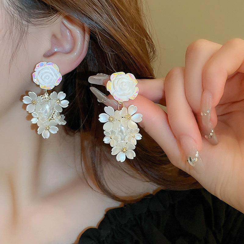 Needle High-grade Flower Tassel Pearl French Fashion Earrings