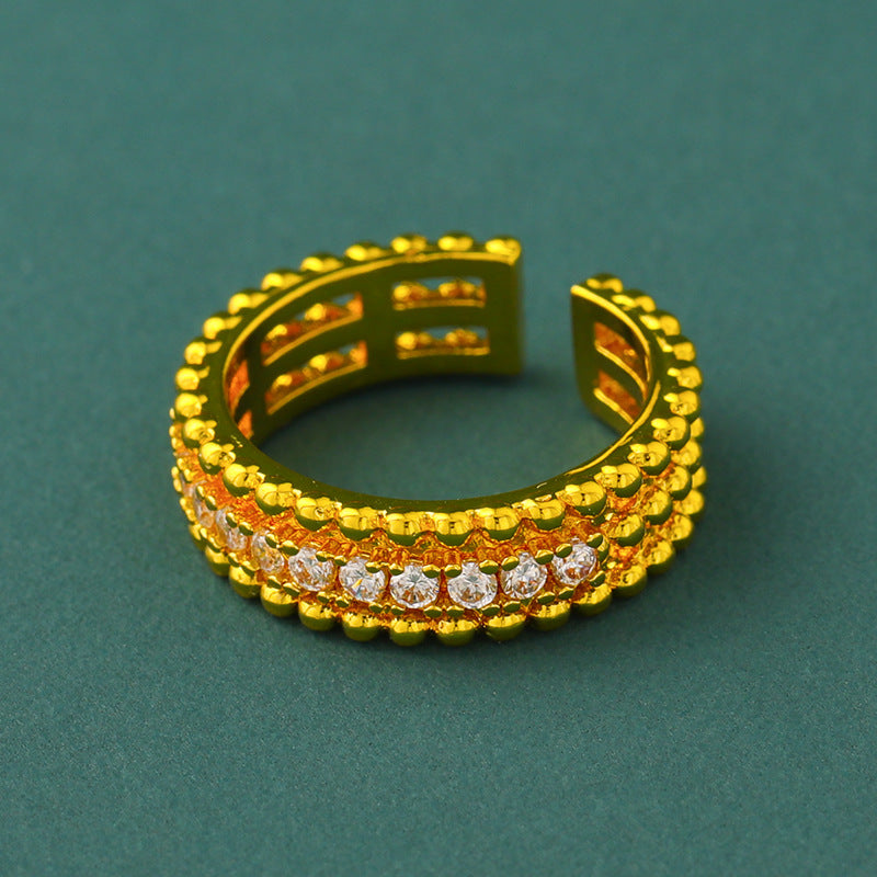 Women's Ancient Law Alluvial Gold Golden Balls Row Diamond Shop Live Ring