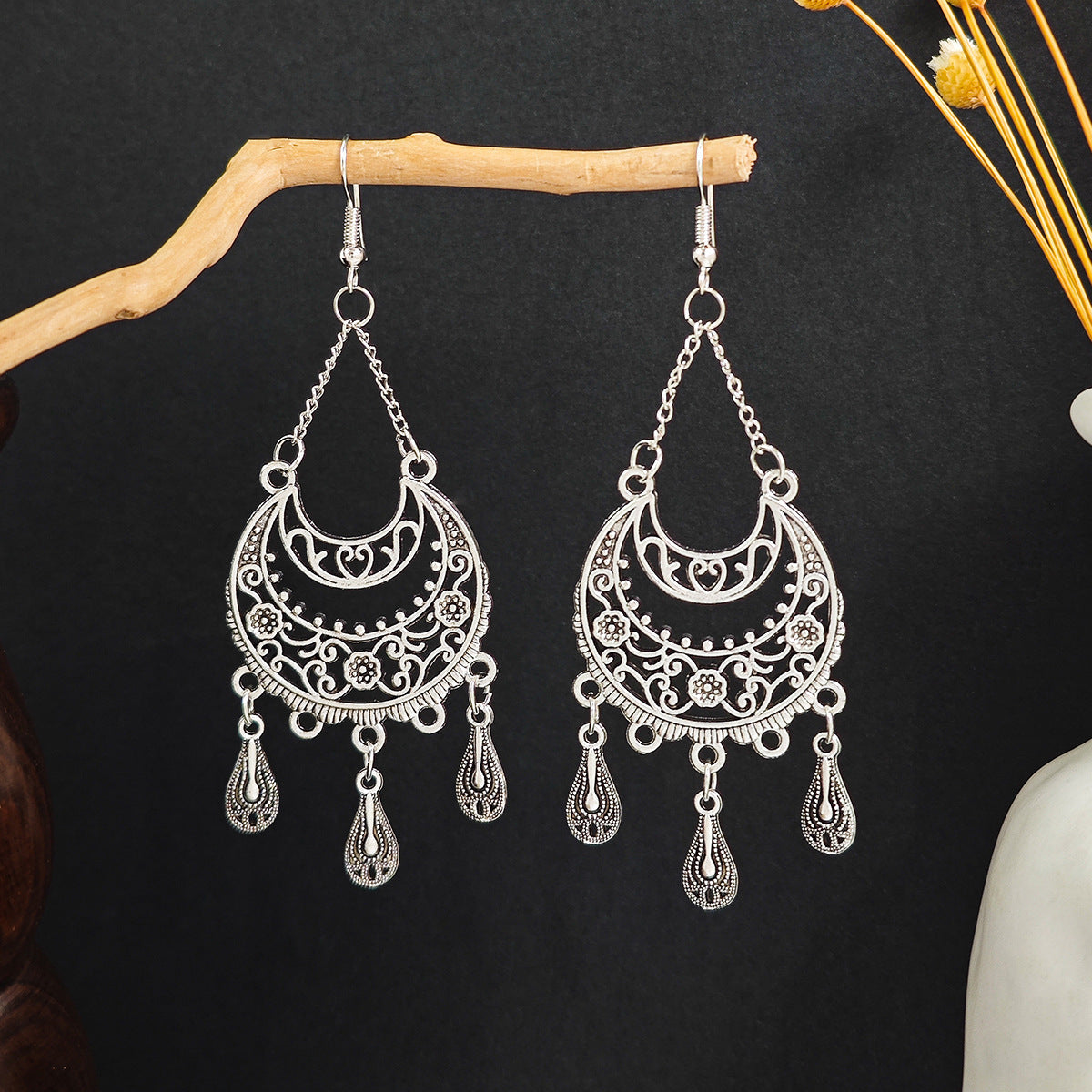 Bohemian Ethnic Style Geometric Water Drop Retro Tourist Attractions Long Earrings