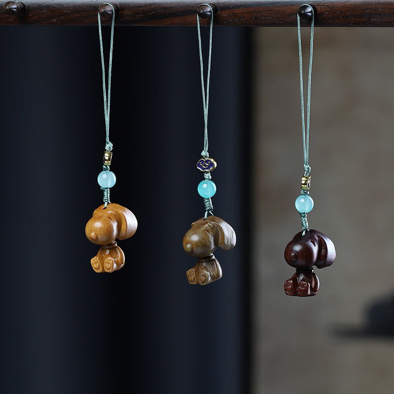 Green Sandalwood Carving Cute Animal Creative Bag Car Key Mobile Pendant
