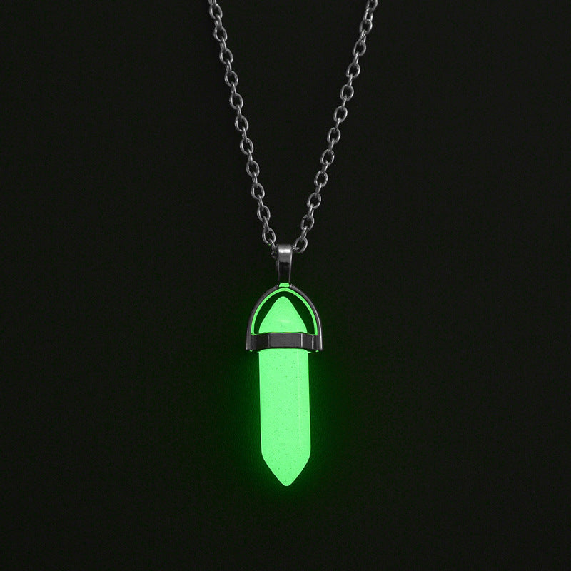 Luminous Hexagon Prism Natural Stone Heart Couple Necklaces