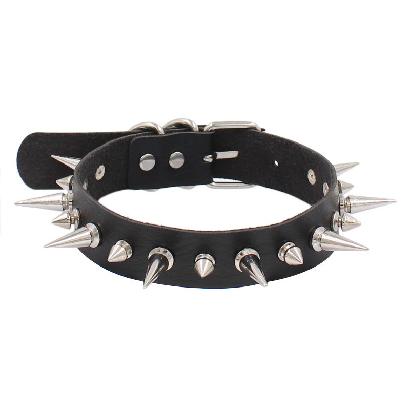 Black Punk Rock Leather Gothic Spike Trend Necklaces