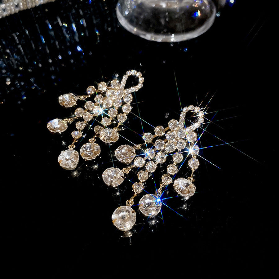 Sier Needle Zircon With Diamond Cross Personality Fashion Refined Grace Earrings