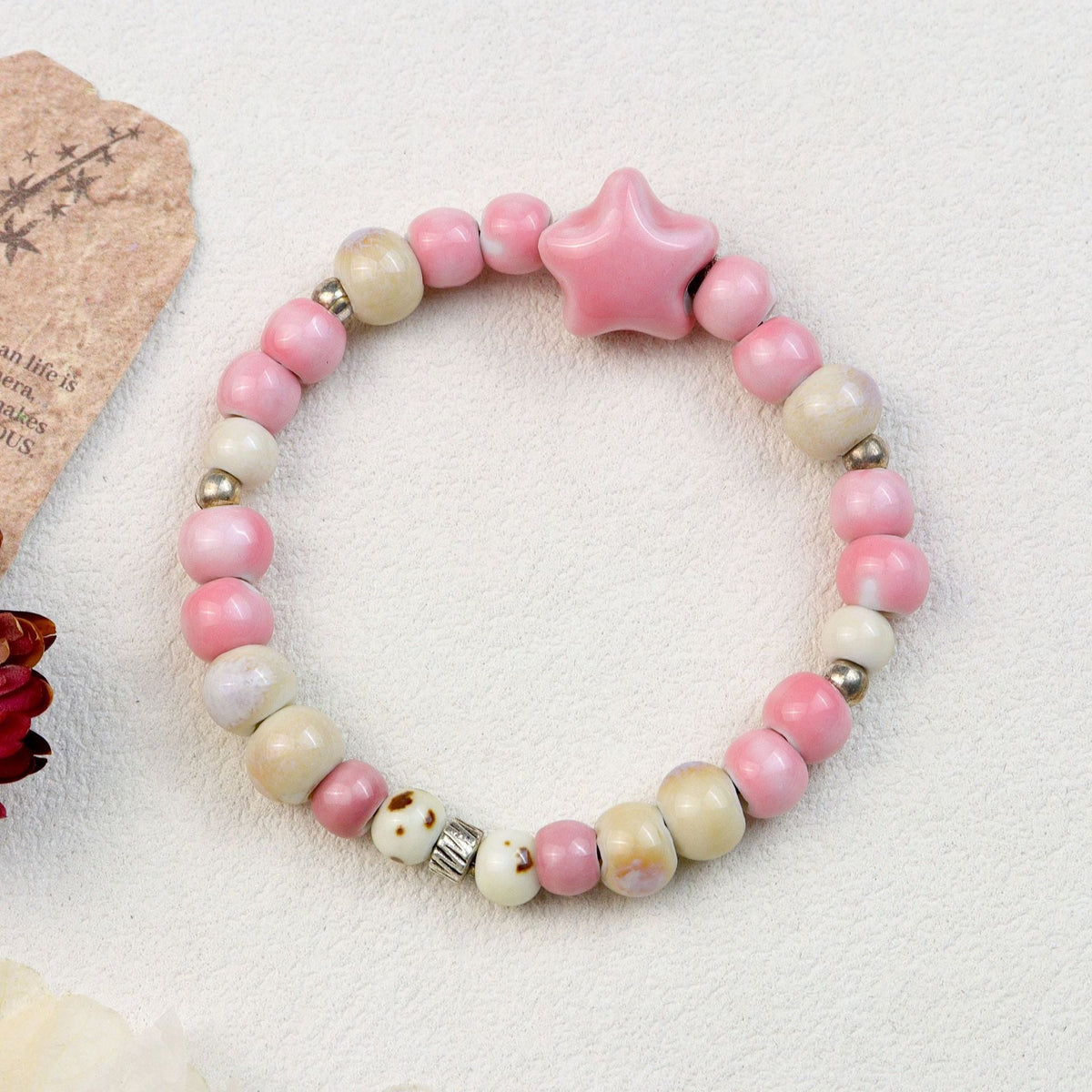 Women's Chinese Style National Fashion Ceramic Beaded Lotus Seedpod Retro Ethnic Bracelet