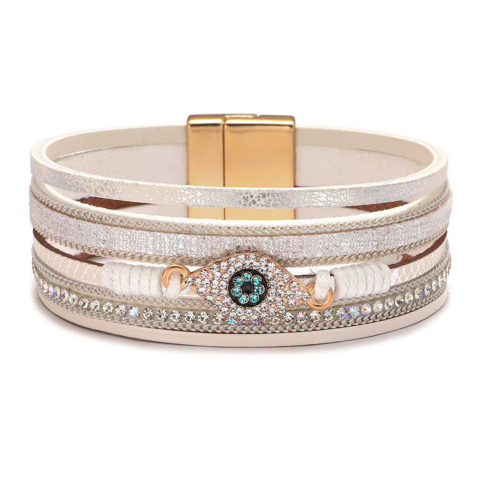 Bohemian Style Devil's Eye Diamond Leather Simple Bracelet