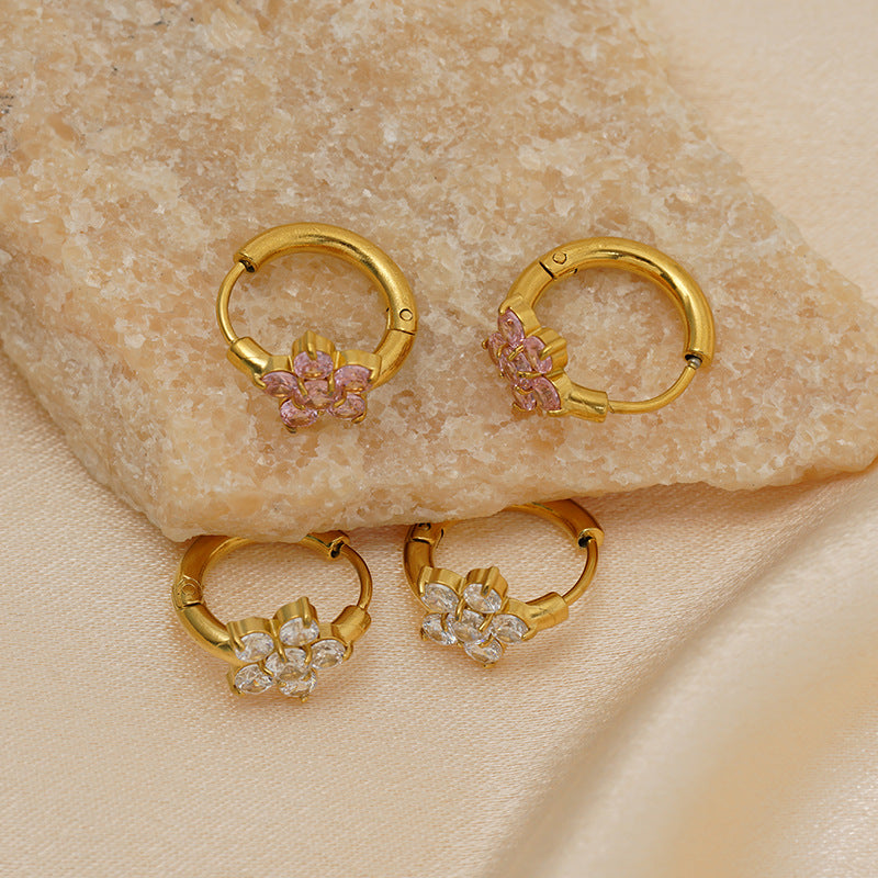 Gold-plated Zircon Snowflake Female Niche Stainless Steel Simple Graceful Flower Rings