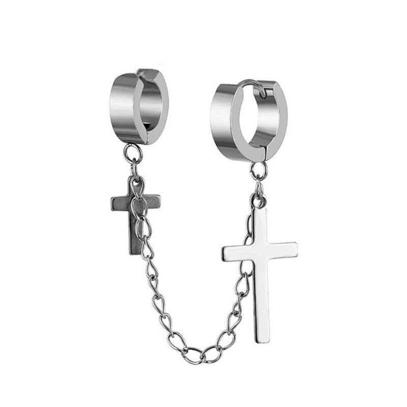 Trendy Personality Cross Popular Retro Stainless Steel Hip Hop Ear Earrings