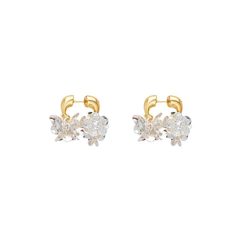 Front Rear Wear Contrast Color Flower Sier Earrings