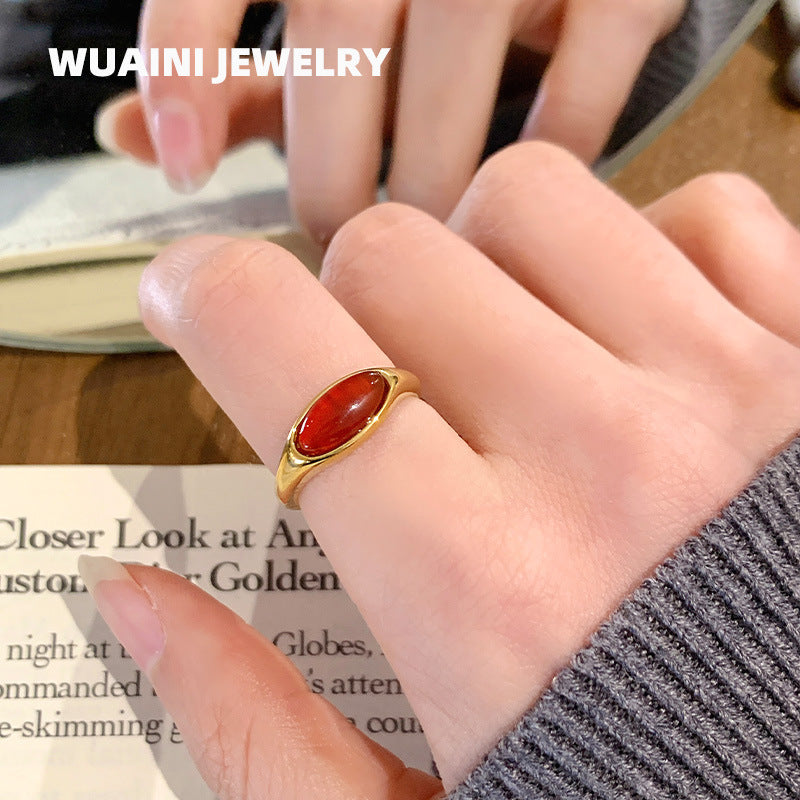 Women's Agate For Niche Design Light Luxury High-grade Titanium Steel Rings