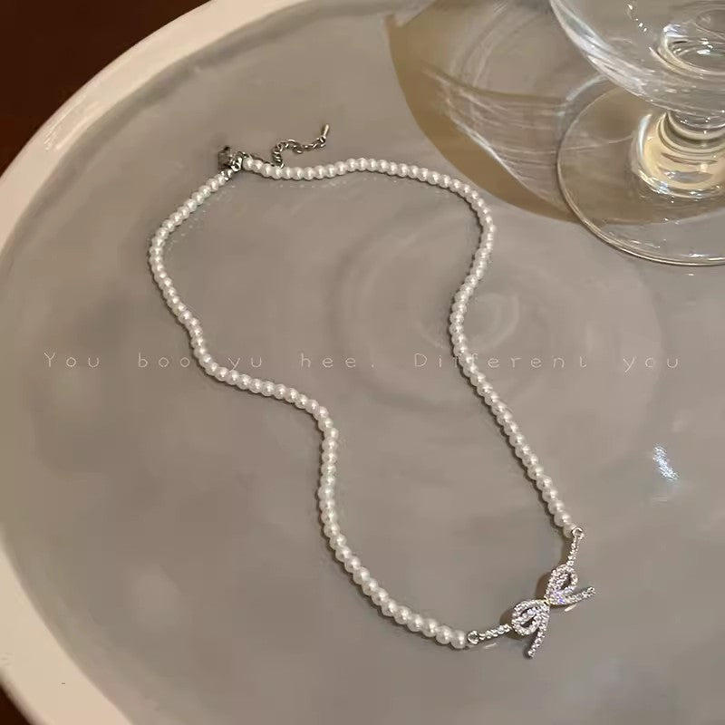 Small Beads Pearl Bow Female Niche High-grade Necklaces