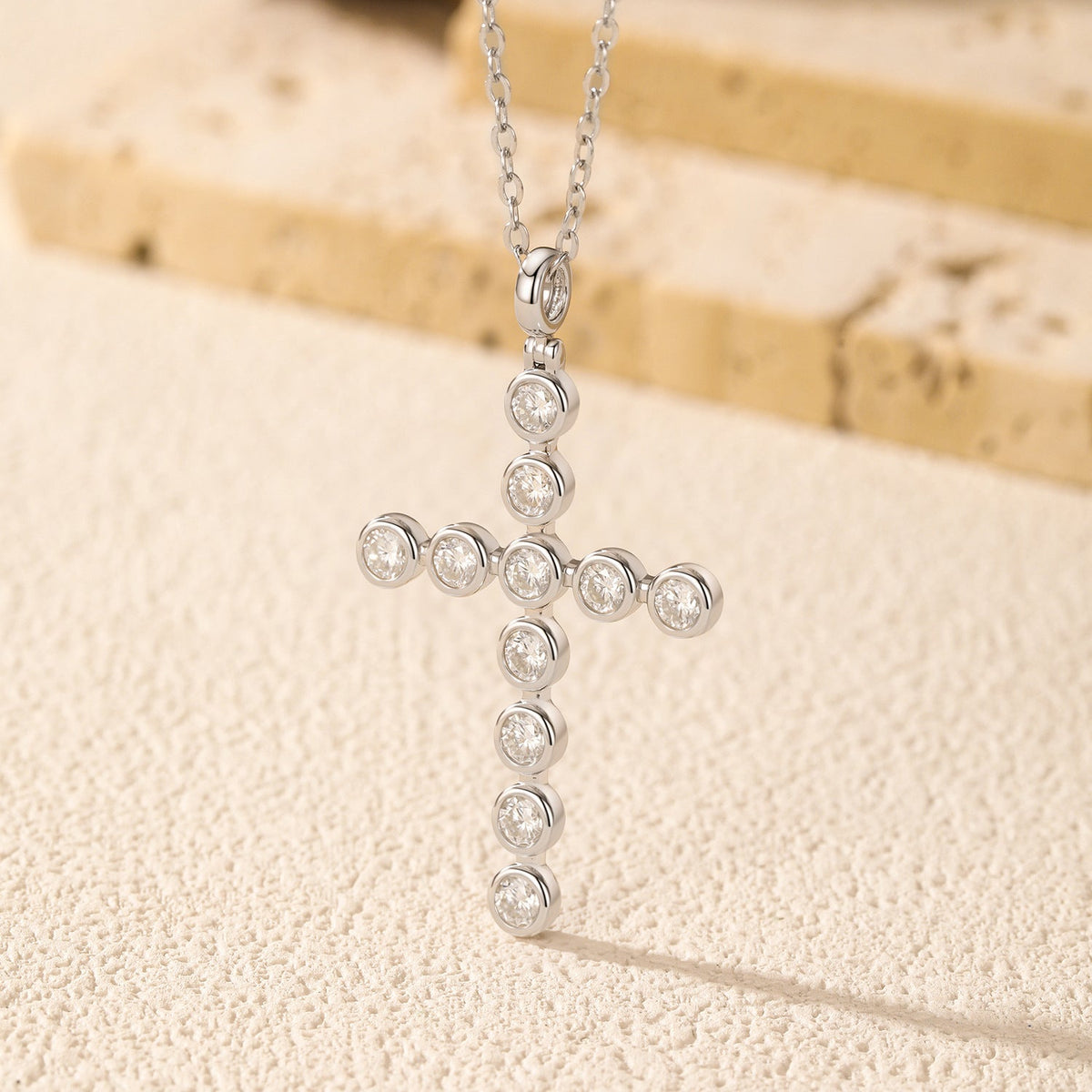 Geometric Cross Necklace with VVS1 D-Color VVS1 Moissanite Stones in Sterling Silver