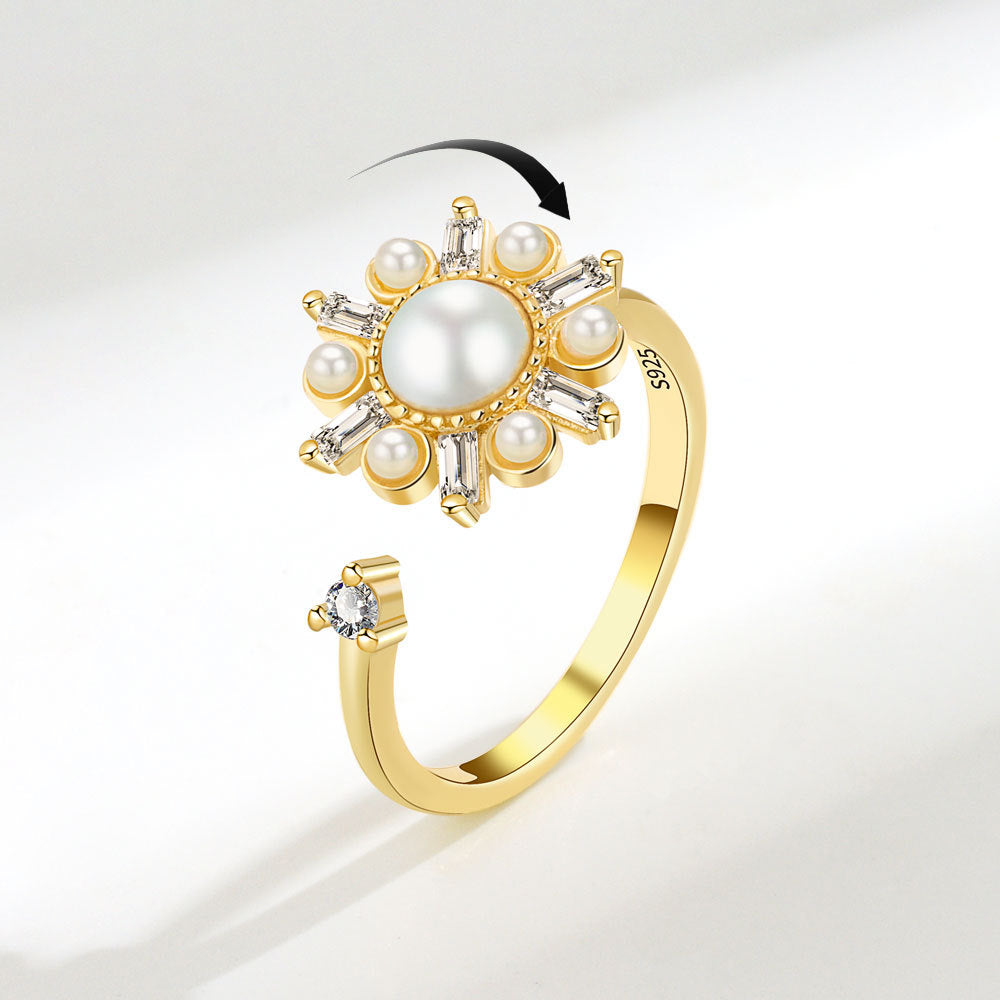 Popular Rotatable Pearl Female Niche Advanced Rings