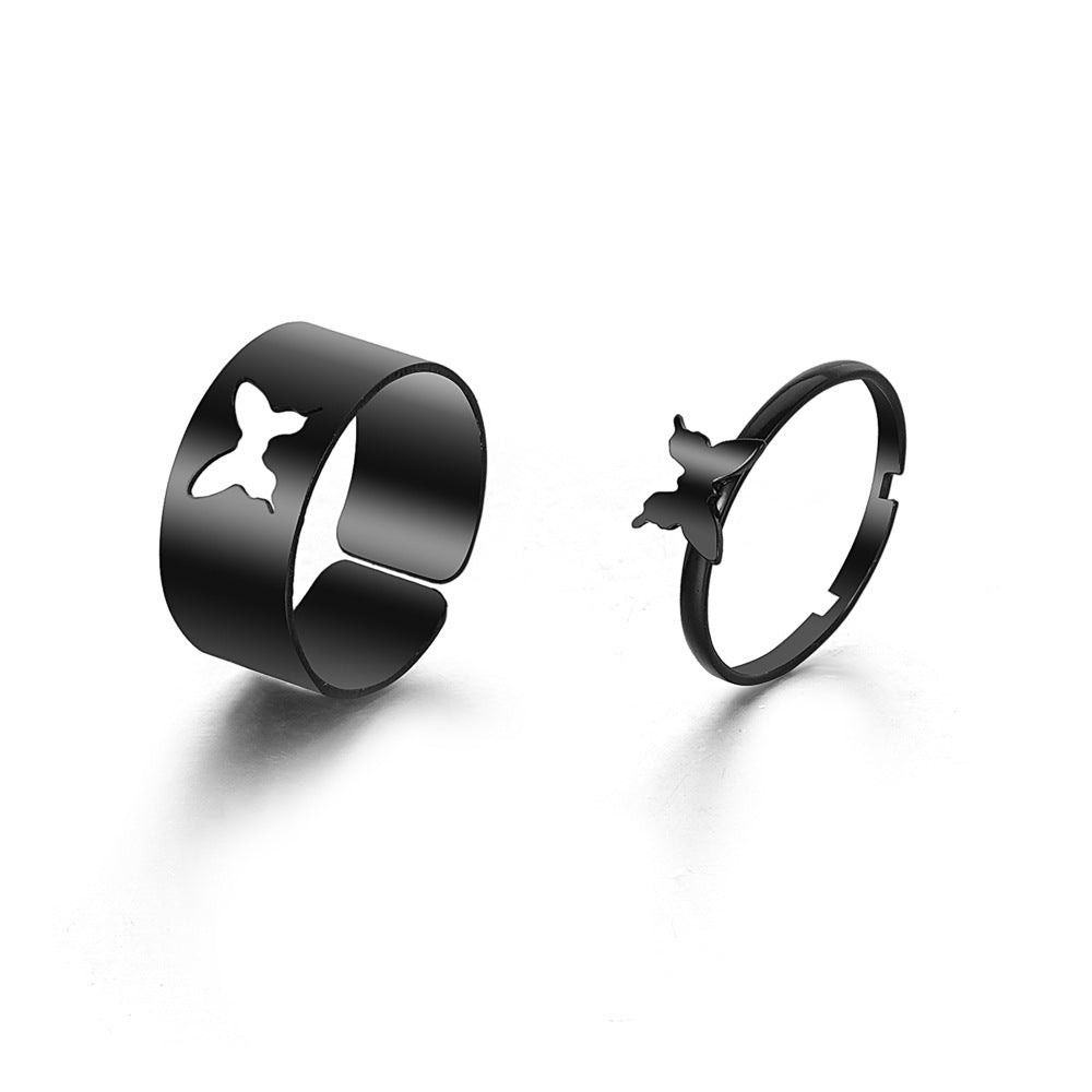 Alloy Chain Vintage Crying Face Poker Hollow Love Ring