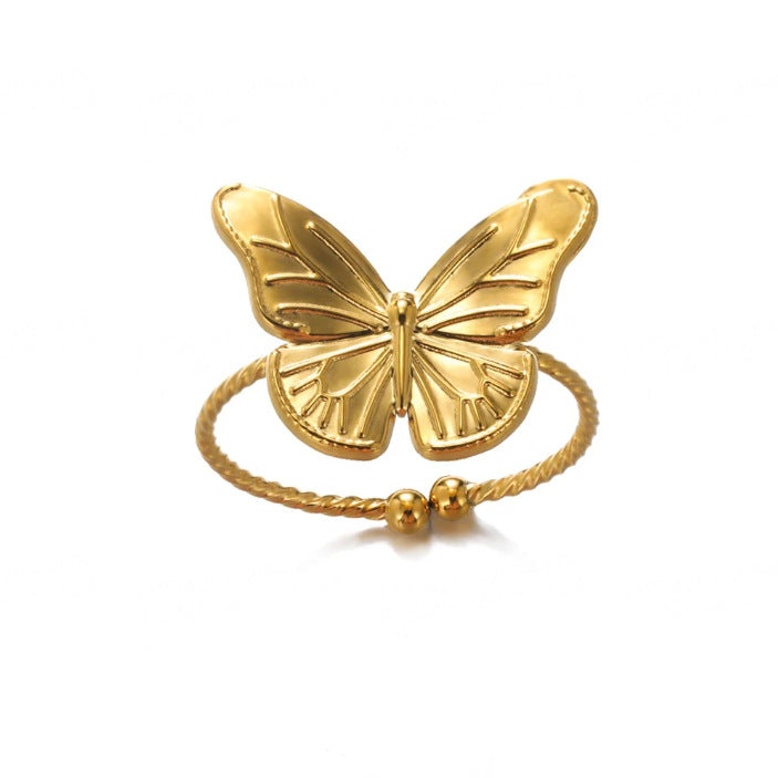 Women's Gold Exquisite Mini Small Butterfly Zircon Opening Rings