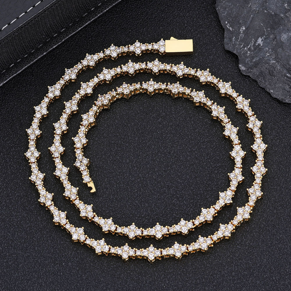 Tennis Chain Necklace and Bracelet Set with Cubic Zirconia in Gold or White Gold