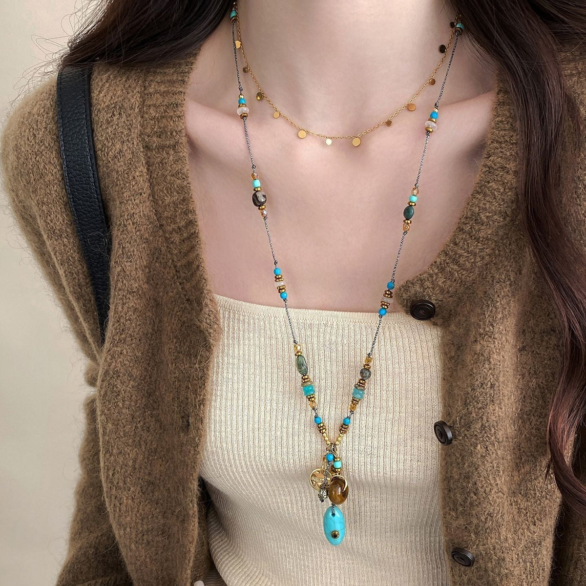 Women's Retro Green Braid Rope Chinese Ethnic Necklaces