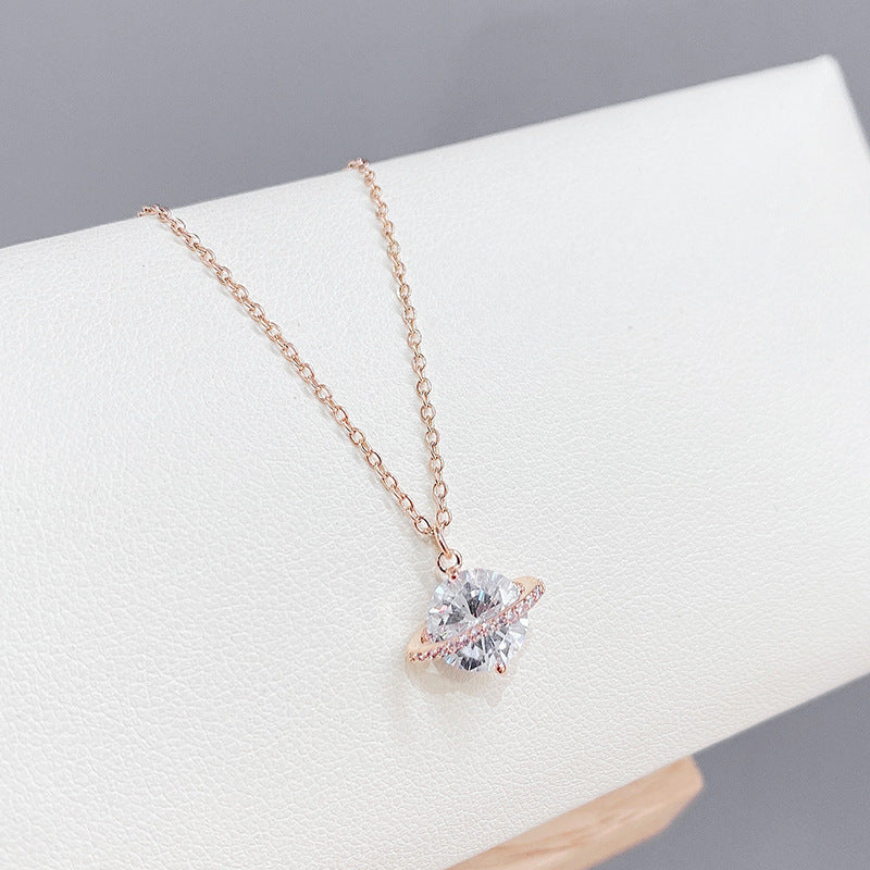 Flash Zircon Diamond Earth Ball Clavicle Chain Copper Plating Rose Necklace