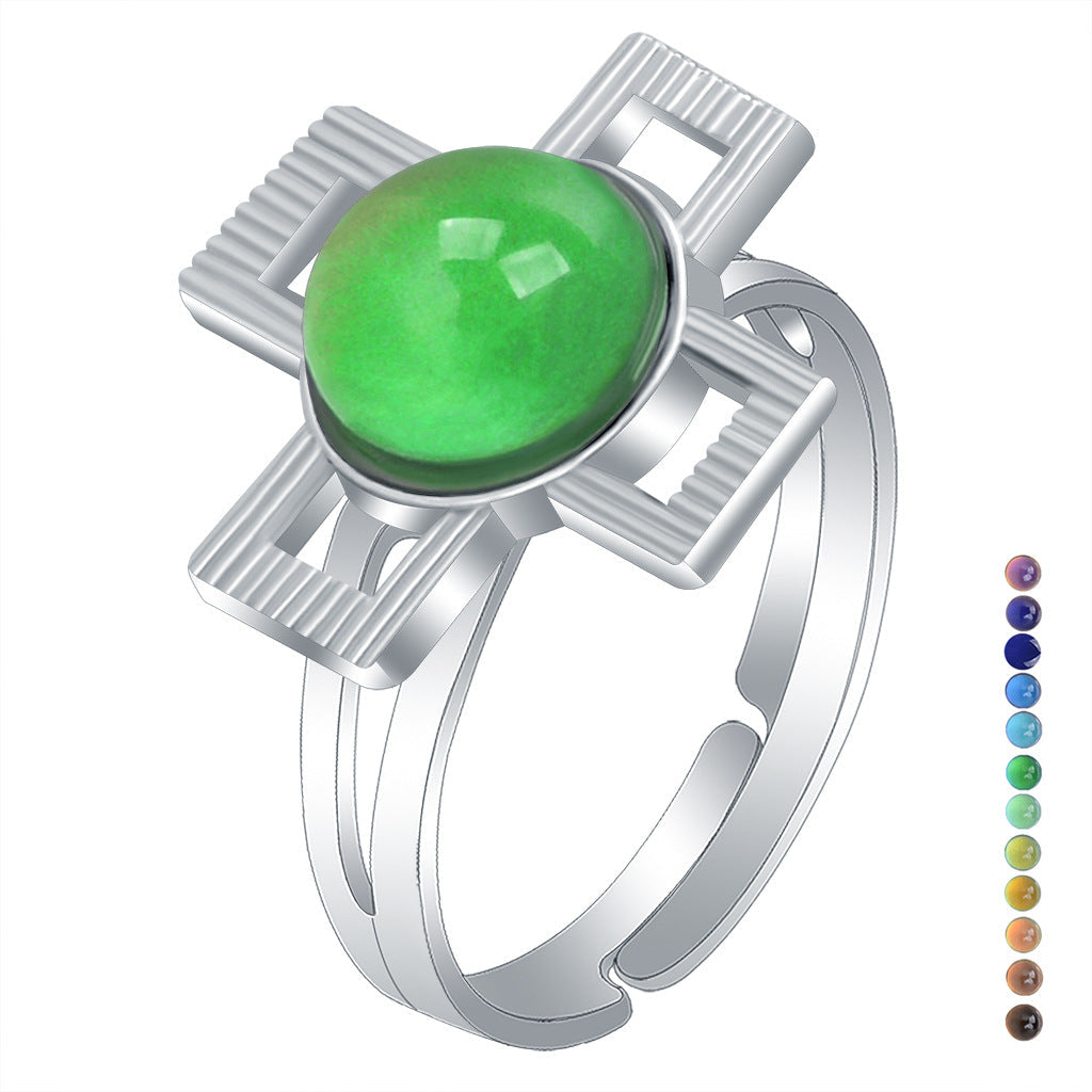 Fashion Charm Female High Profile Retro Gem Temperature Change Ring