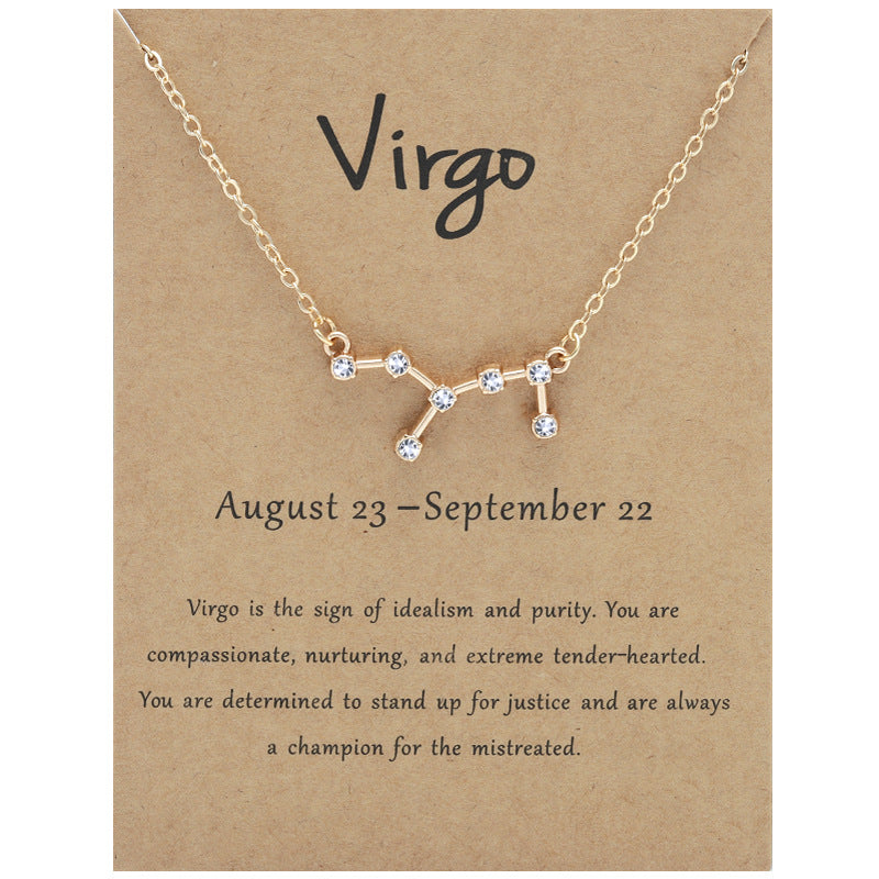 Twee Constellation Brown Card Rhinestone Clavicle Necklaces