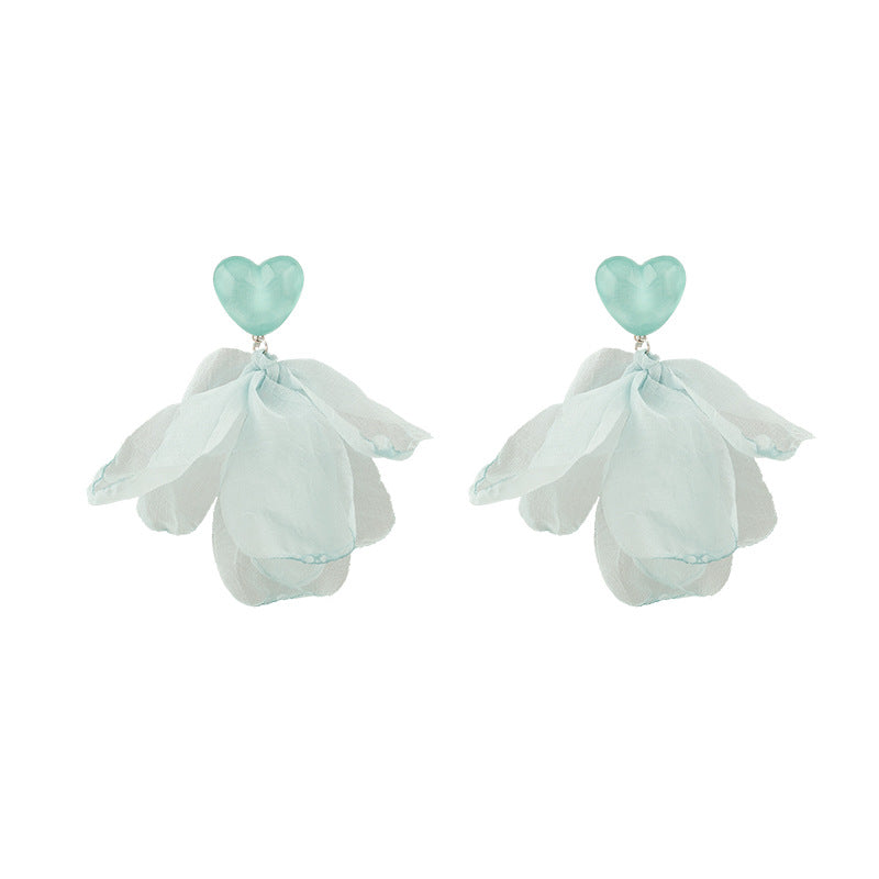 Seaside Holiday Blue Chiffon Flower High Sense Graceful Fashionable Mosquito Ear Clip