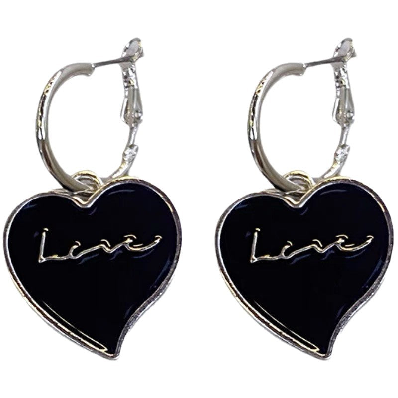 Women's French Retro Drop Oil Letter Love Stud Earrings