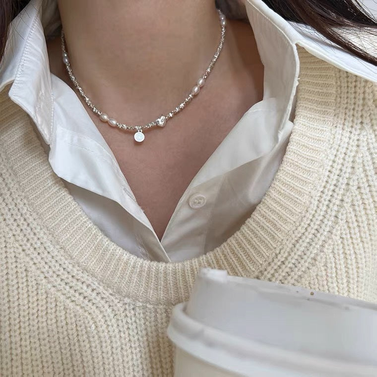 Women's Pieces Of Sier Smiley Face Love Pearl Niche Light Necklaces