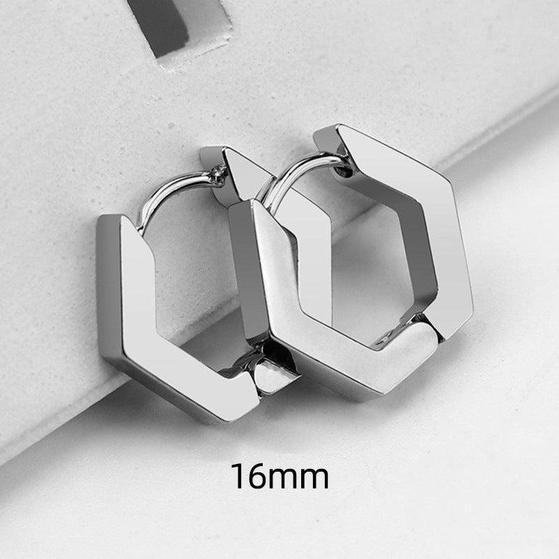 Steel Geometric Personality Hexagon Ear Clip Simple Square Earrings