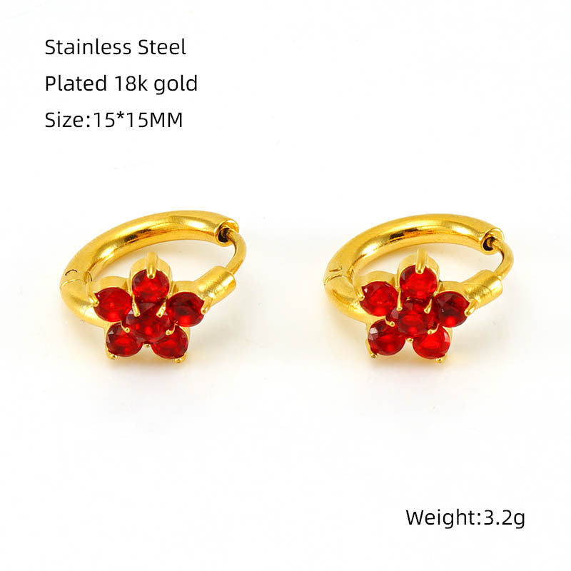 Gold-plated Zircon Snowflake Female Niche Stainless Steel Simple Graceful Flower Rings