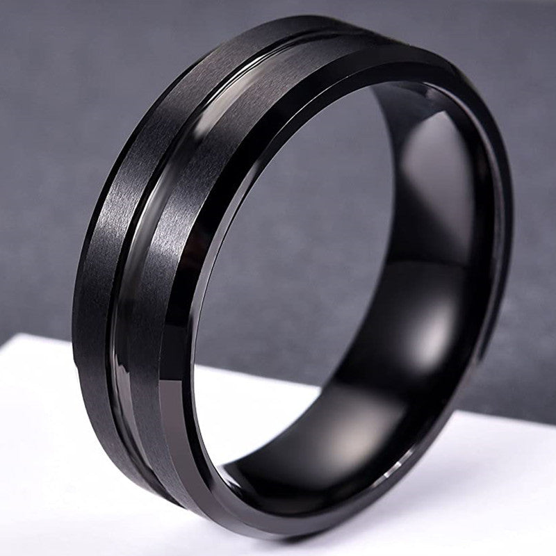 Men's Fashion Xi Groove Stainless Steel Source Ring