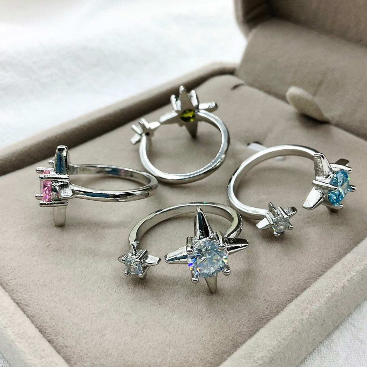 Stars Female Open High Sense Asterism Shining Zircon Dopamine Colored Ring