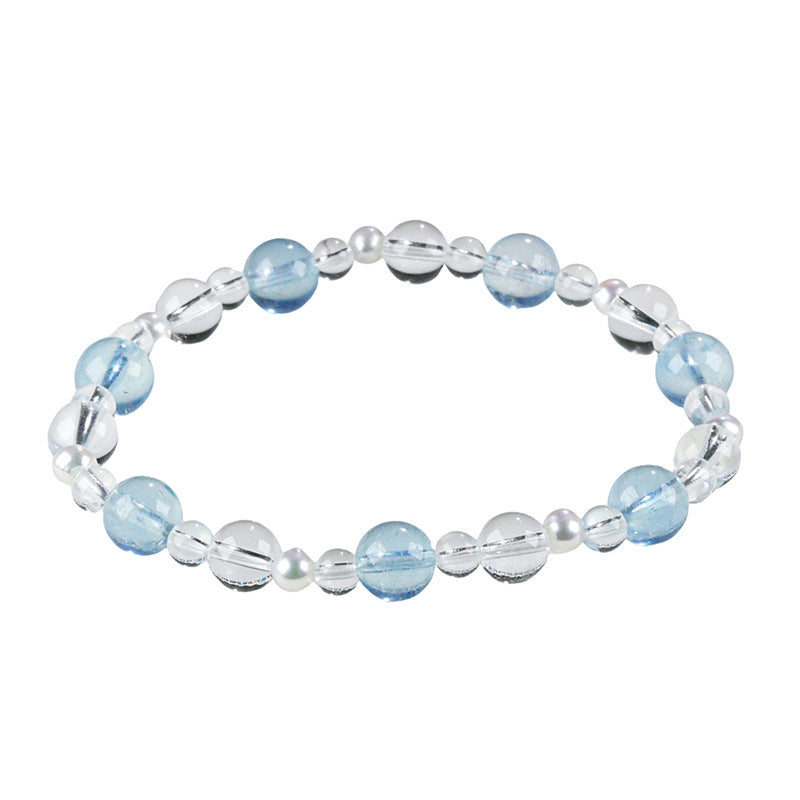 Women's Natural White Crystal Light Luxury High-grade Freshwater Pearl Aquamarine Bracelets