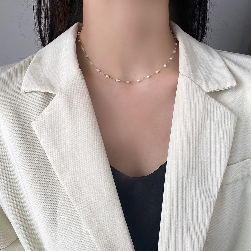 Sweet Temperament Pearl Korean Fashionmonger Ethereal Clavicle Chain Necklace