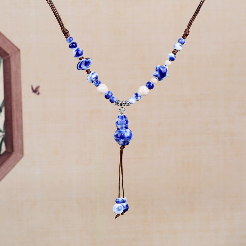 Women's Retro Ethnic Style Ceramic Butterfly Bell Fashionable Necklace