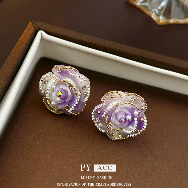 Sier Pearl Flower Temperamental Niche High-grade Earrings