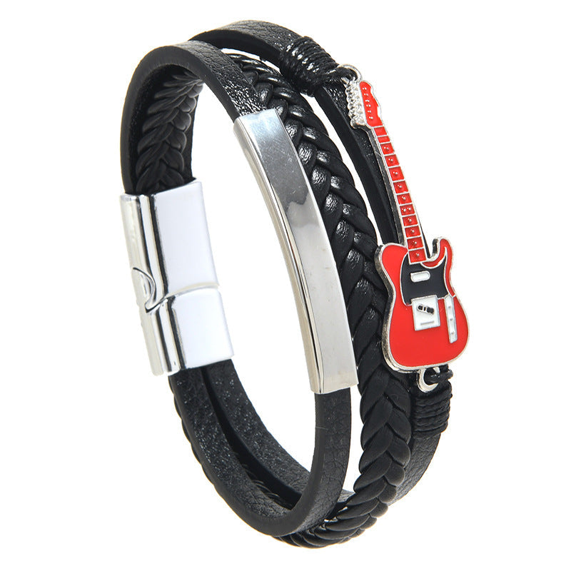Men's Color Guitar Woven Leather Magnetic Buckle Bracelet