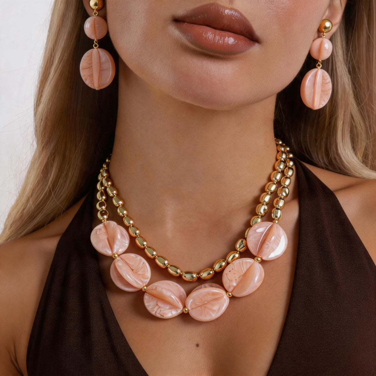 Acrylic Beaded Love Fashion Trend Clavicle Chain Vacation Jewelry Set