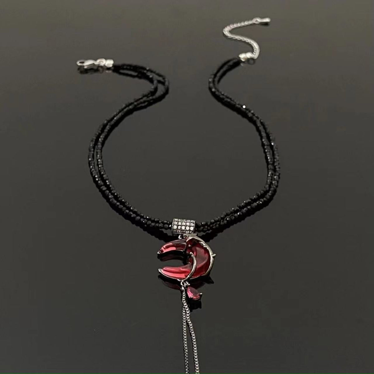 Red Crescent Tassel Chinese Style Asymmetric Design Advanced Niche Personality Earrings