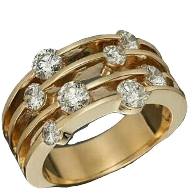 Women's Hollow Gold Inlaid Delicate Rhinestone Wedding Engagement Ring