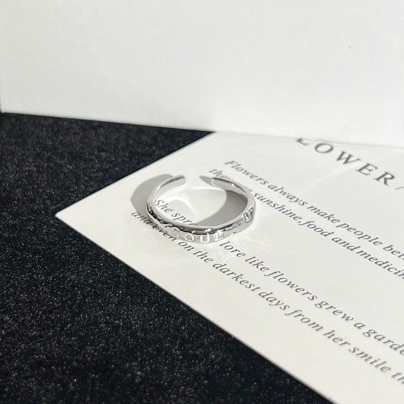 White With Letters Enamel Couple Female Unisex Style Brushed Micro Ring