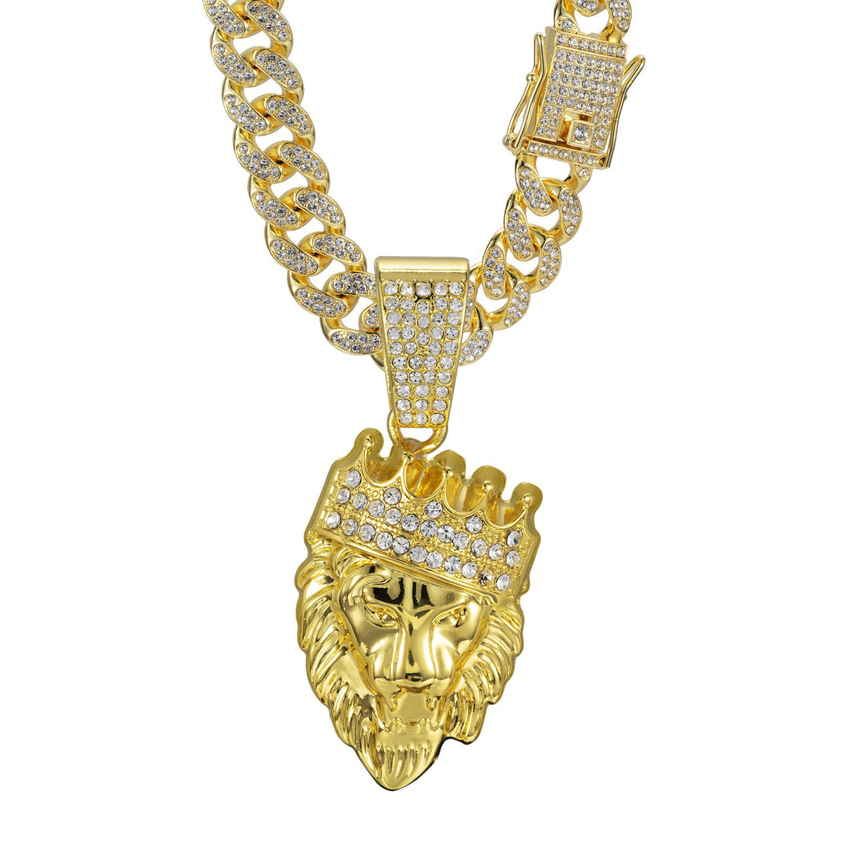 Men's Long Cuban Link Chain Crown Lion's Head Necklaces