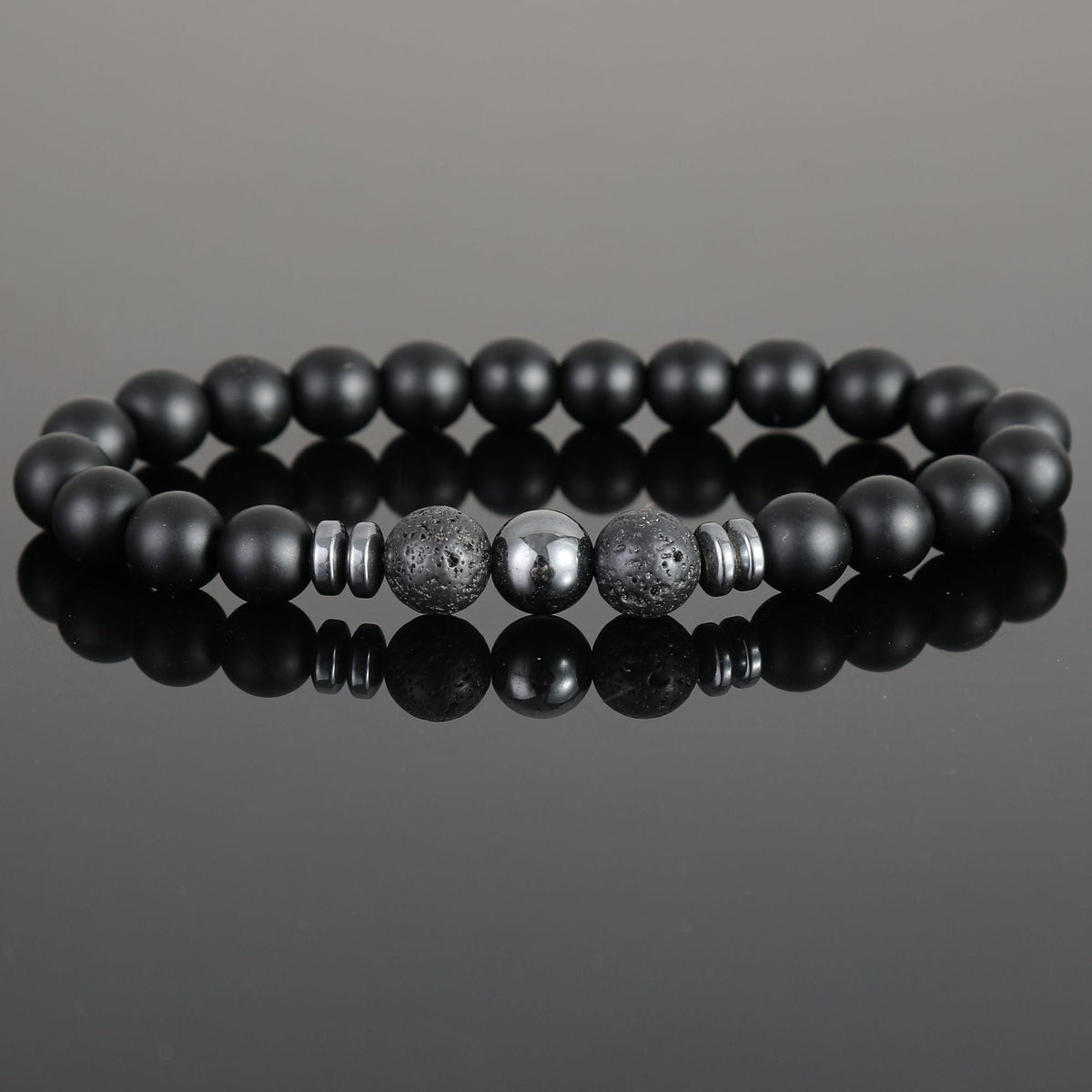 Women's & Men's Black Bead Stone Hematite Spacer Volcanic Bracelets