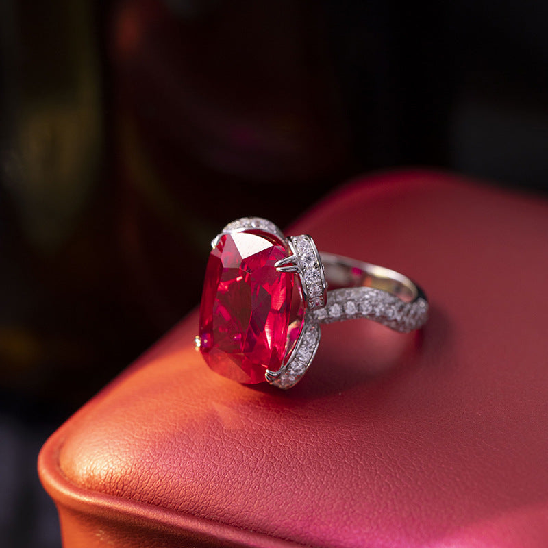 Lab-Created Ruby Cushion-Cut Ring in Sterling Silver with 18K Gold Plating
