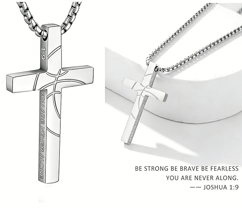 Men's Basketball Cross Double-sided Lettering Inspirational Scripture Personalized Necklace