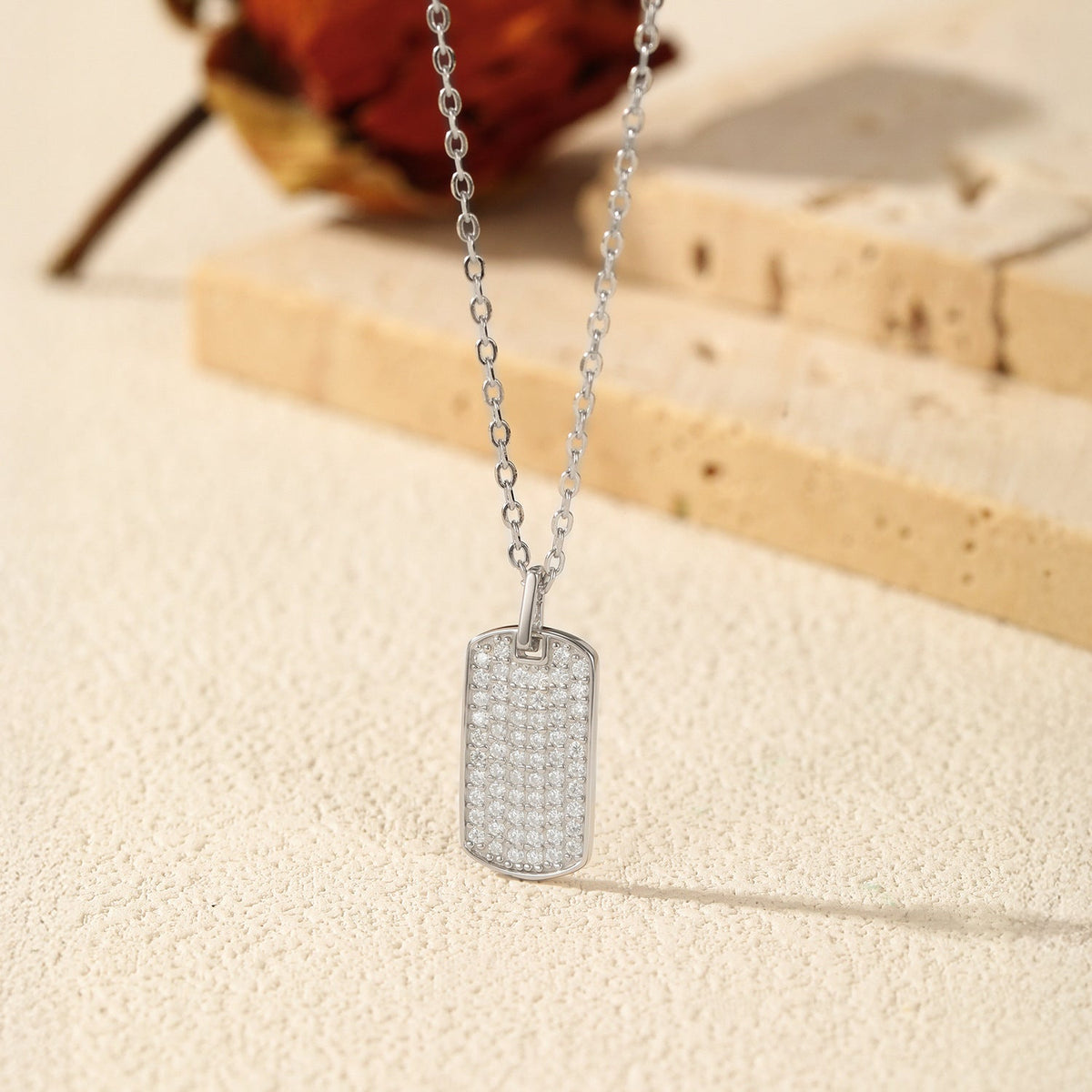 Geometric Square Pendant Necklace in Sterling Silver with D-Color VVS1 Moissanite Accents